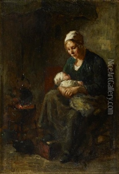 By The Fireside Oil Painting - Bernard de Hoog