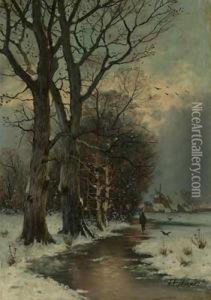 Abend Uber Niederrheinischer Winterlandschaft Oil Painting - Joseph Friedrich N. Heydendahl