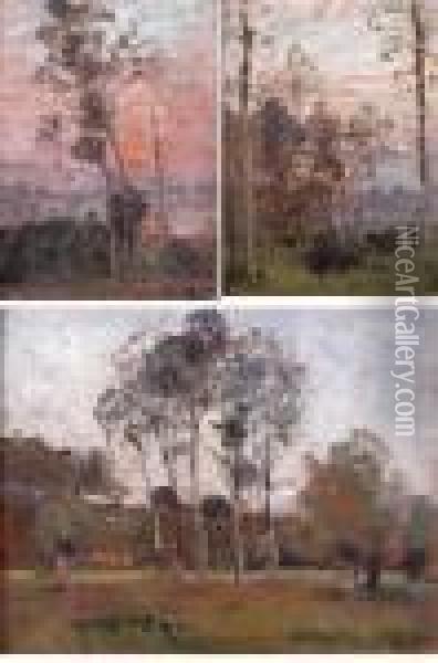 Trois Paysages Boises Aux Differentes Heures De La Journee Oil Painting - Louis-Aime Japy