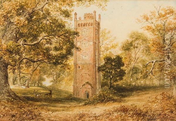 Deer Beside Freston Tower Oil Painting - Thomas Smythe