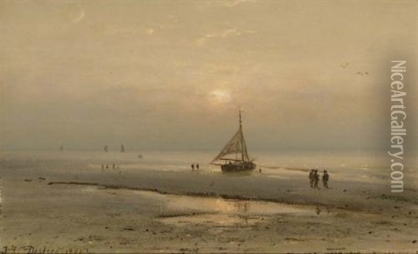 A Beach Scene At Dusk Oil Painting - Johannes Joseph Destree