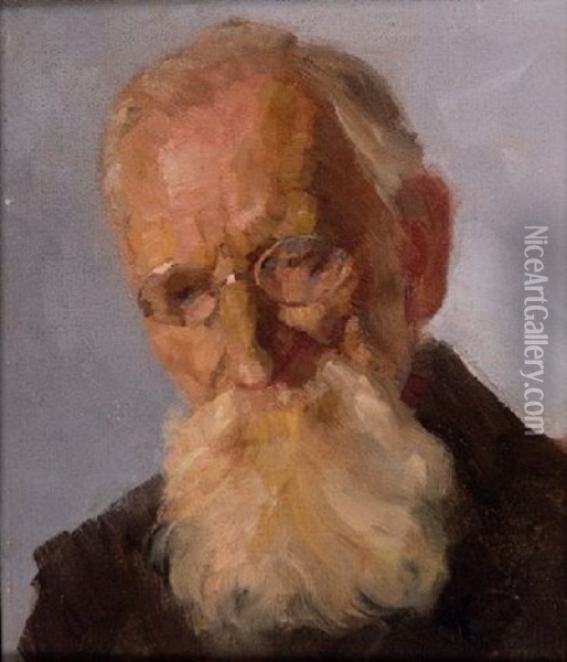 Portraitkopf Eines Bartigen Alten Mannes (+ Sitzender Bartiger Mann Im Wirtshaus, Dd 1919; Verso) Oil Painting - Heinrich Reifferscheid