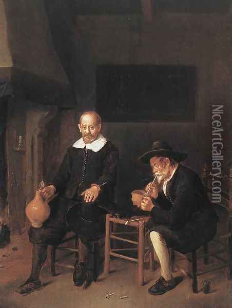 Interior with Two Men by the Fireside 1664 Oil Painting - Quiringh Gerritsz. van Brekelenkam