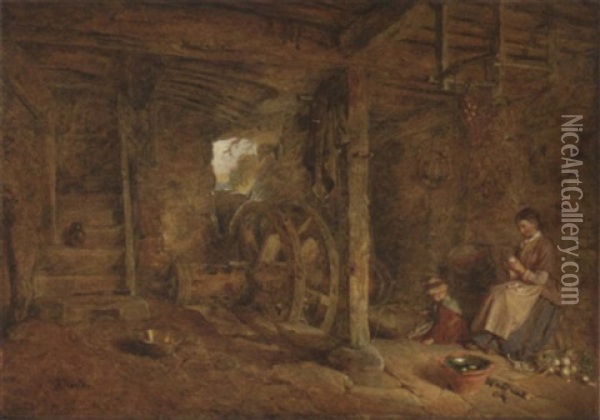 Interior Of A Ruined Mill Near Chippenham Oil Painting - Alfred Provis