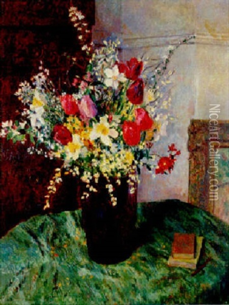 Spring Flowers In A Vase Oil Painting - James Bolivar Manson