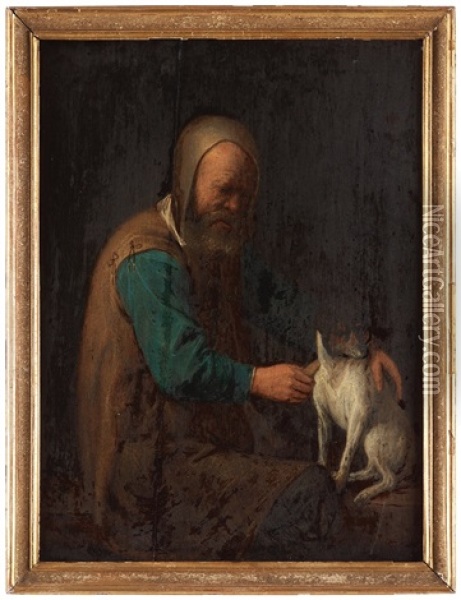 Man With A Dog And A Women With A Cat Oil Painting - David Ryckaert the Younger