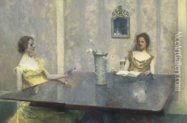 A Reading Oil Painting - Thomas Wilmer Dewing