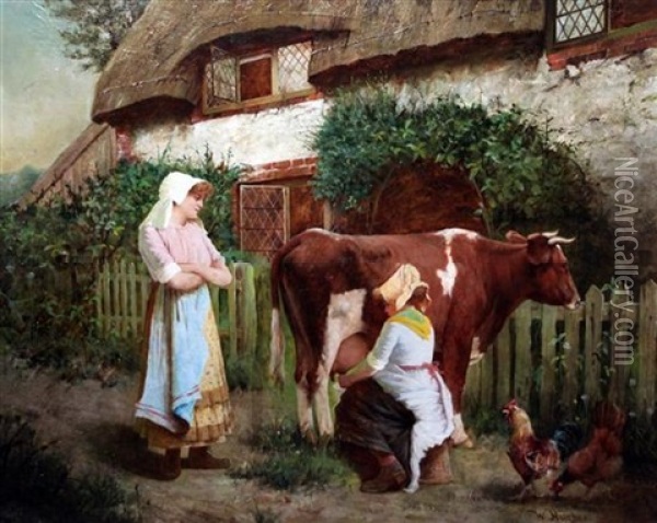 Milking The Cow Oil Painting - William Hughes