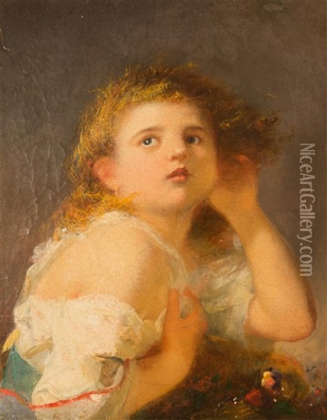 Girl Listening To Lightning Oil Painting - George F. Fuller