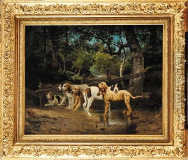 Meute De Grands Griffons Vendeens Au Repos Oil Painting - Tristan L. Jules Lacroix