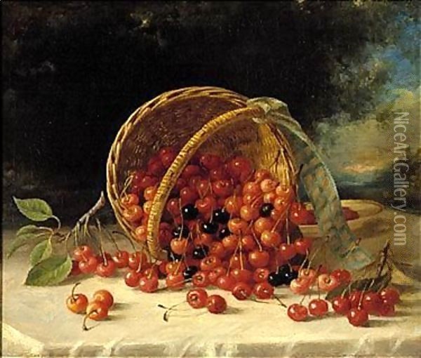 Still Life With Cherries In A Basket Oil Painting - John Francis