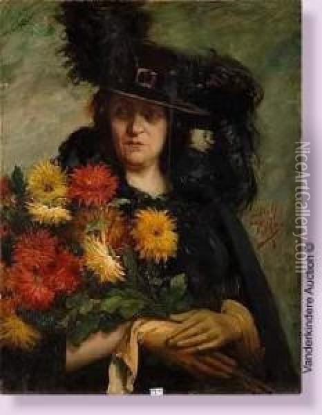 Portrait D'une Dame De Qualite Portant Un Bouquet De Fleurs Oil Painting - Dolf van Roy