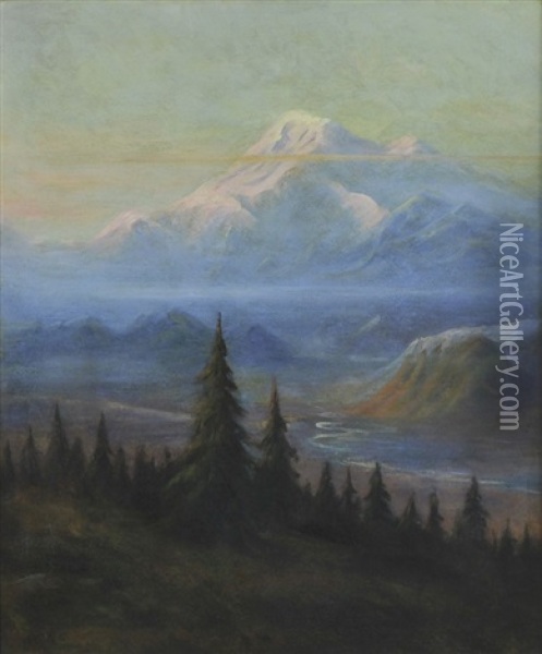 Puyallup River Valley And Mount Rainier Oil Painting - Albert Bierstadt