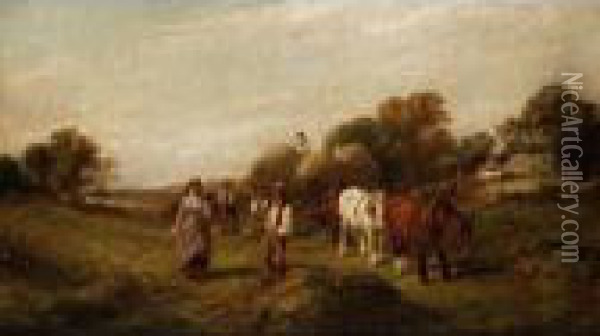 Haymaking Oil Painting - Edwin Long Meadows