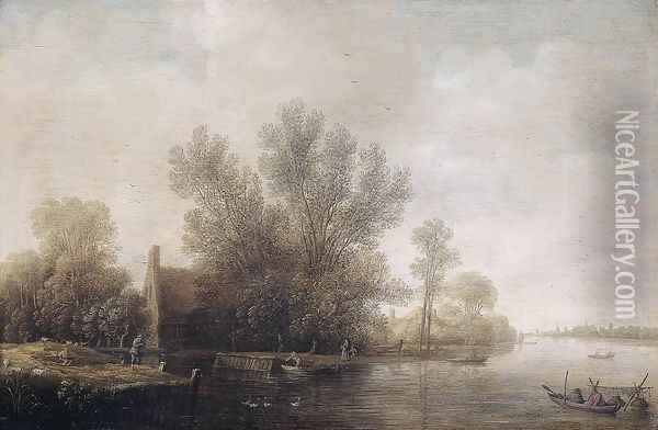 River Landscape c. 1640 Oil Painting - Pieter Jansz. van Asch