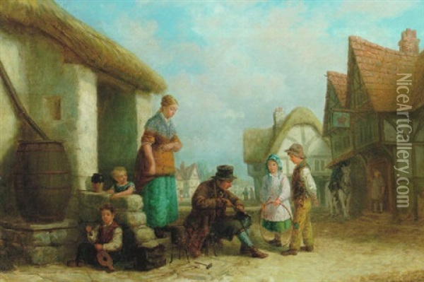 Bygata Med Folkliv Oil Painting - Charles Frederick Lowcock