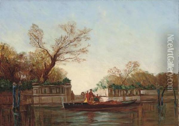 A Gondolier On A Venetian Backwater Oil Painting - Felix Ziem