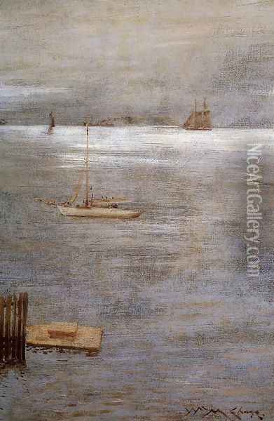 Sailboat At Anchor Oil Painting - William Merritt Chase