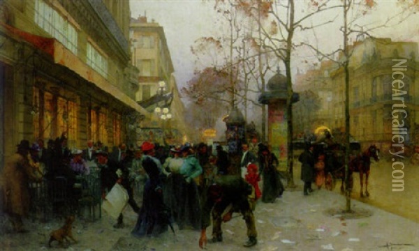A Bustling Street Scene, Paris Oil Painting - Henri Gaston Darien