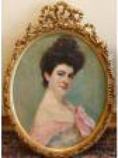 Portrait Ovale D Elegante En Buste Oil Painting - Pierra Ribera
