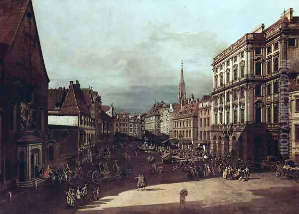 View from Vienna, flour market of Southwest northeast view Oil Painting - Bernardo Bellotto