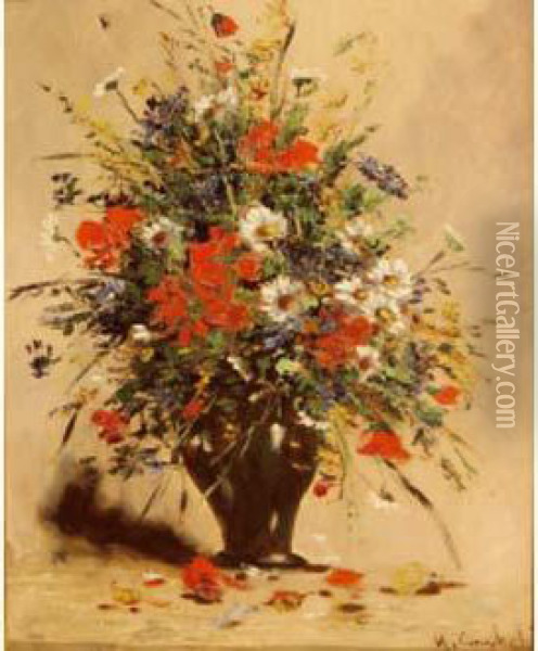 Vase De Marguerites Et Coquelicots Oil Painting - Eugene Henri Cauchois
