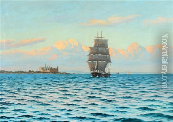 With Kronborg Castle At The Starboard Side Oil Painting - Emanuel A. Petersen