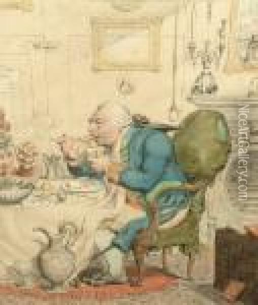 Temperance Enjoying A Frugal Meal Oil Painting - James Gillray