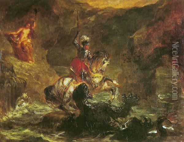 St George killing the dragon Oil Painting - Eugene Delacroix