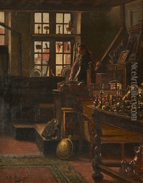 L'interieur De L'antiquaire Oil Painting - Charles Rousseau