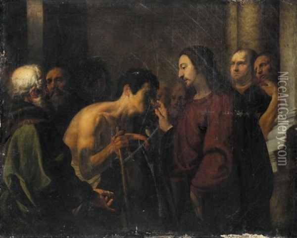 Christ Curing The Blind Man Oil Painting - Orazio Ferraro