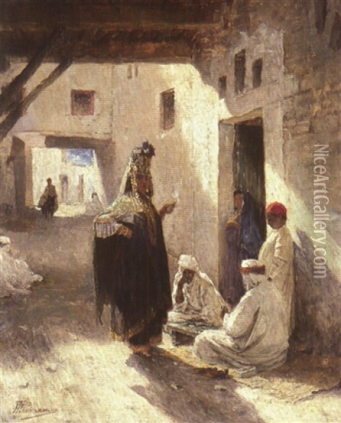 Le Jeu De Domino, Algerie Oil Painting - Paul Hermanus