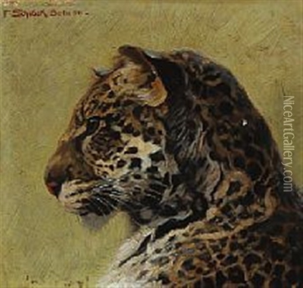 A Leopard In Profile Oil Painting - Ferdinand Schebek