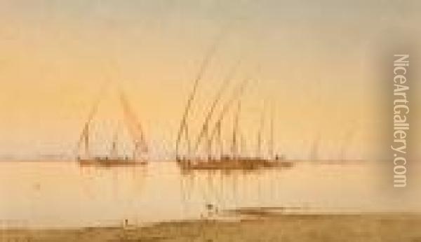Boats On The Nile Oil Painting - Spyridon Scarvelli