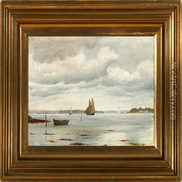 Sailing Ships At Lyngs Odde In Lillebaelt Oil Painting - Christian Vigilius Blache
