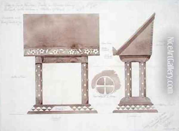 Design for Reading Desk in Brown Ebony inlaid with Silver and Mother of Pearl Oil Painting - Ernest William Gimson