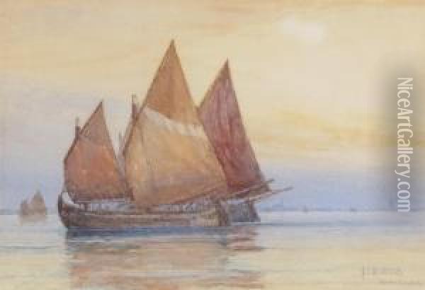 Venetian Fishing Boats Oil Painting - Frederick James Aldridge
