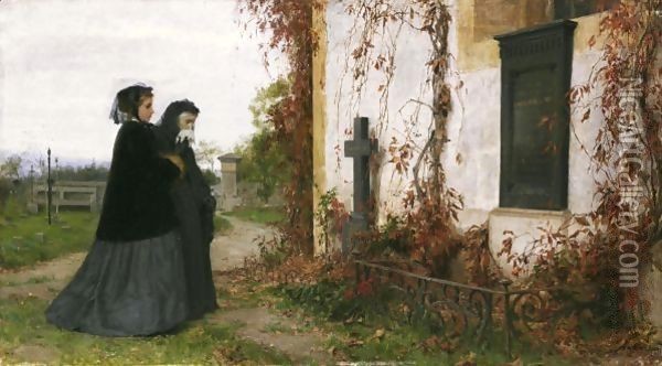 Auf Dem Friedhof At The Cemetery Oil Painting - Albert Anker