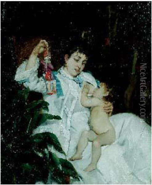 Jeune Femme Donnant Le Sein Oil Painting - Pierre Carrier-Belleuse