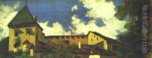 Haus Mit Turm In Sudtirol Oil Painting - Theodor von Hoermann