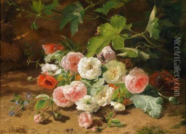 Rosenstuck Am Waldbodenmit Kafer Und Schmetterling Oil Painting - Geraldine Jacoba Van De Sande Bakhuyzen
