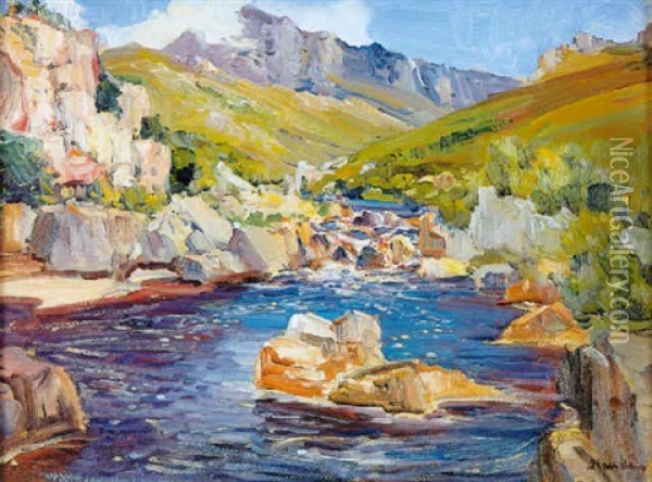 A River Landscape Oil Painting - Pieter Hugo Naude