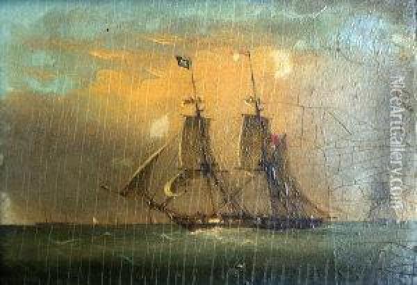 Circle Of William Adolphus Knell -- A British Man 'o' War With Distant Steam Ship Oil Painting - William Adolphu Knell