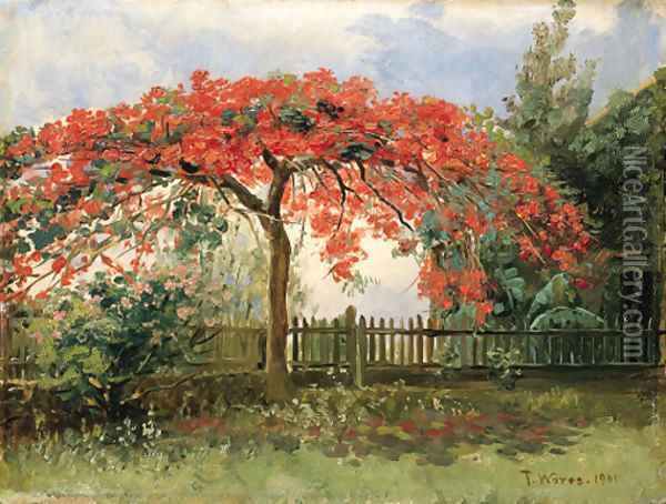 Flowering Tree, Honolulu Oil Painting - Theodore Wores