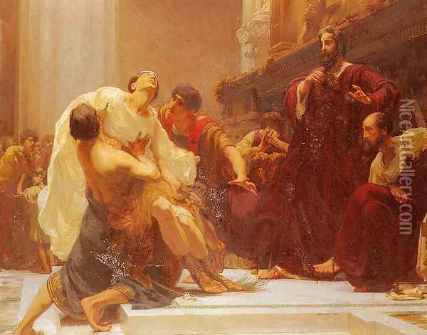 The Death Of Ladas, The Greek Runner, Who Died When Receiving The Crown Of Victory In The Temple Of Olympia Oil Painting - George Murray