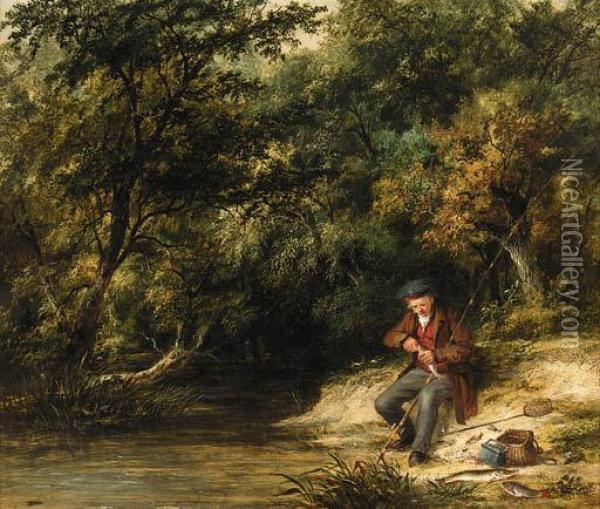 Fishing: A Scene At Magpie Island, Henley-on-thames Oil Painting - James Stark