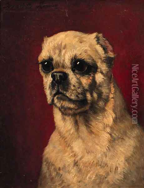 Portrait of a pug-dog Oil Painting - Henriette Ronner-Knip