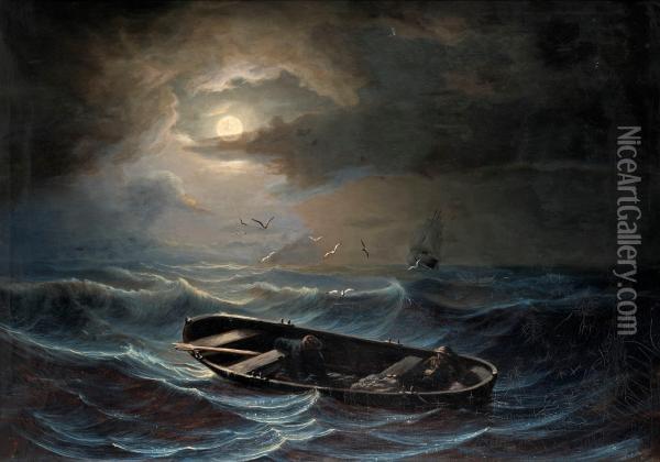 On A Stormy Sea Oil Painting - Nils Johan Olson Blommer