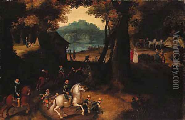 A wooded landscape with Maurits Oil Painting - Gillis Van Coninxloo III