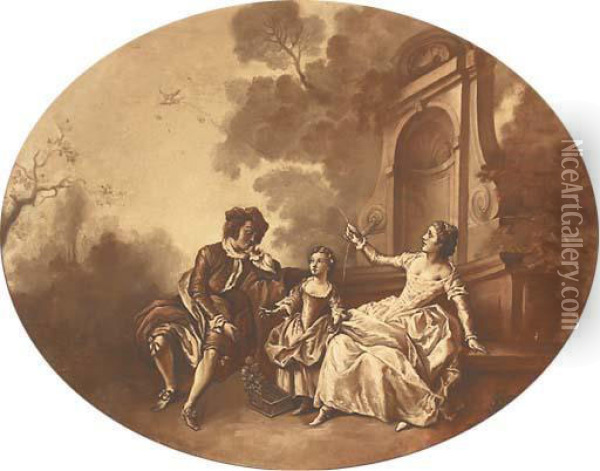 Elegant Company At Play Oil Painting - Watteau, Jean Antoine